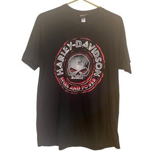 Harley Davidson Skull T Shirt Mens Large Black Biker Graphic Eagle USA Shirt